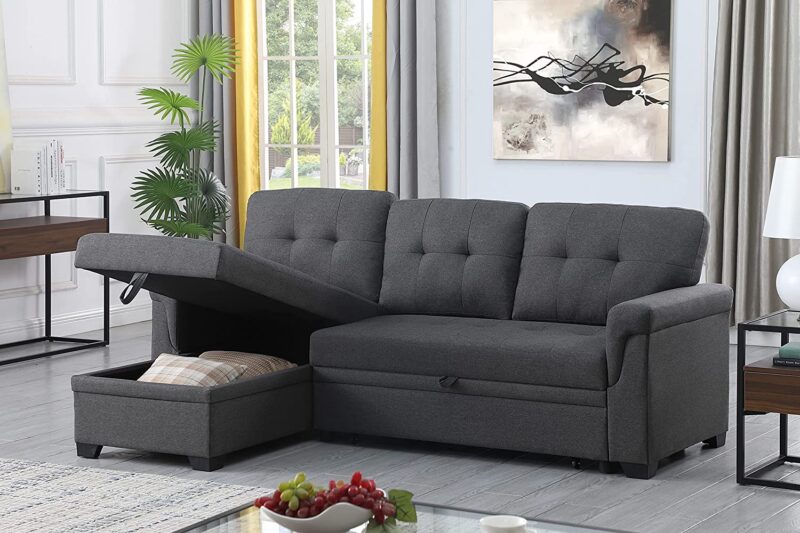 Lilola Home Lucca Dark Gray Linen Reversible Sofa
