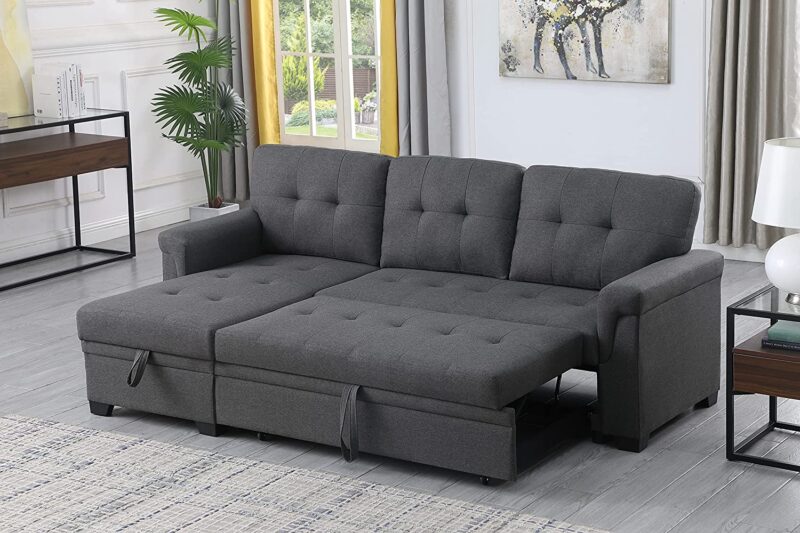 Lilola Home Lucca Dark Gray Linen Reversible Sofa