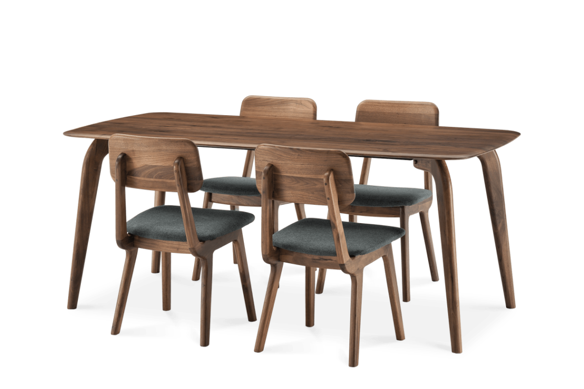 Vincent Walnut Dining Table with 4 Chairs StyleNotch